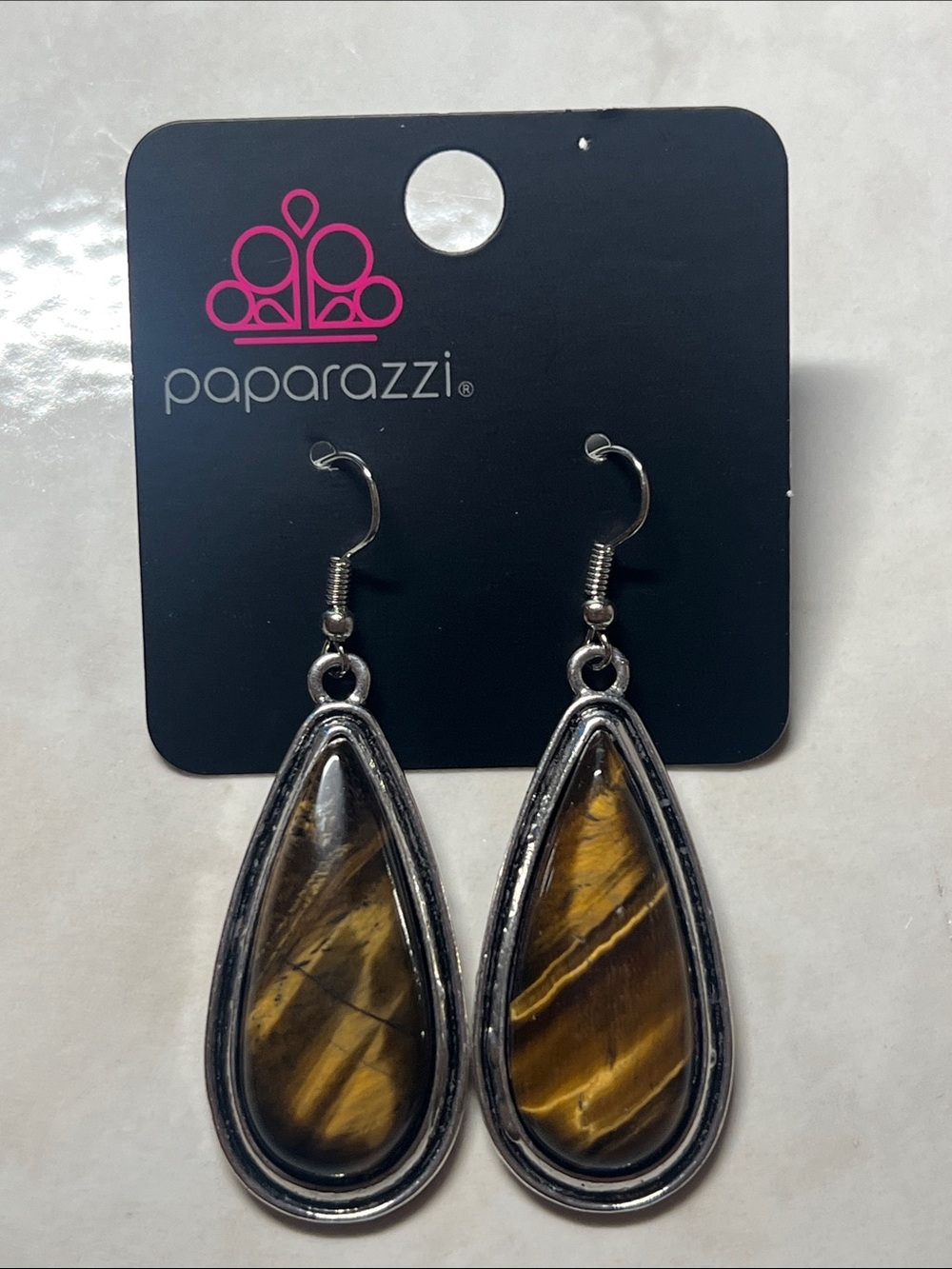 Paparazzi Gold and Brown Teardrop Dangle Earrings